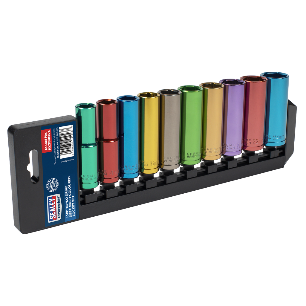 Deep Multi-Coloured Socket Set 1/2"Sq Drive 10pc AK288D