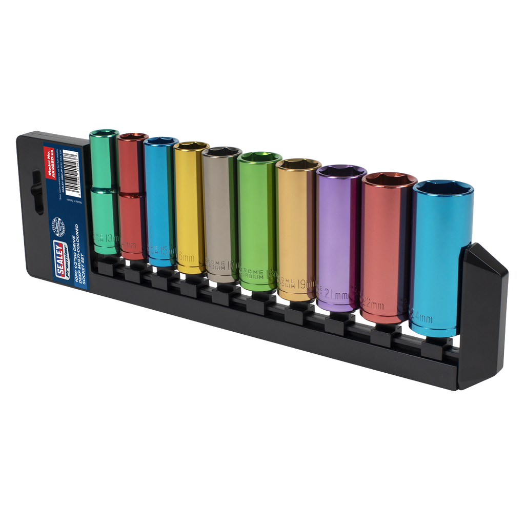 Deep Multi-Coloured Socket Set 1/2"Sq Drive 10pc AK288D