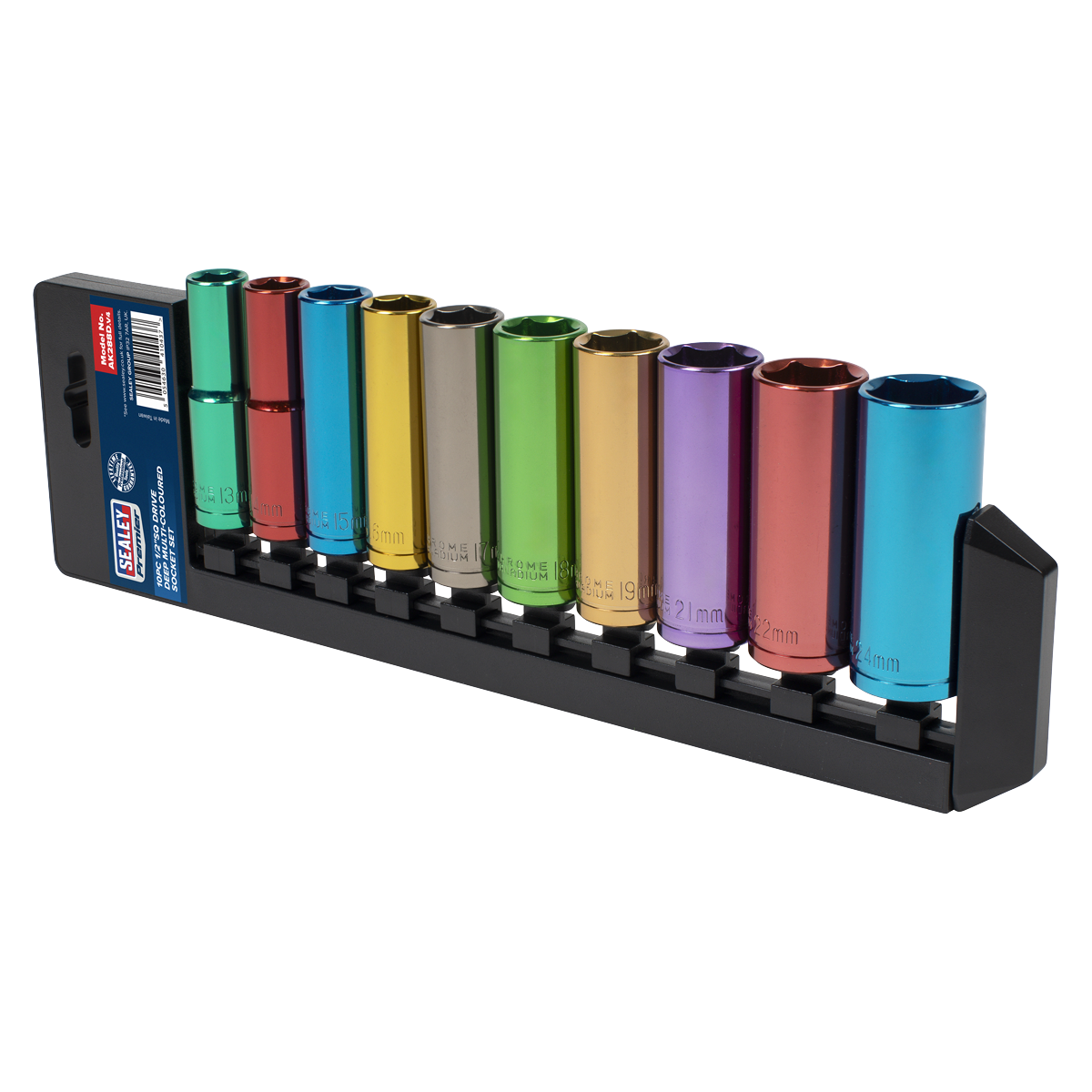 Deep Multi-Coloured Socket Set 1/2"Sq Drive 10pc AK288D
