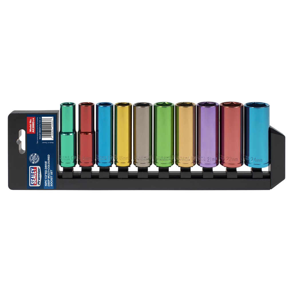 Deep Multi-Coloured Socket Set 1/2"Sq Drive 10pc AK288D