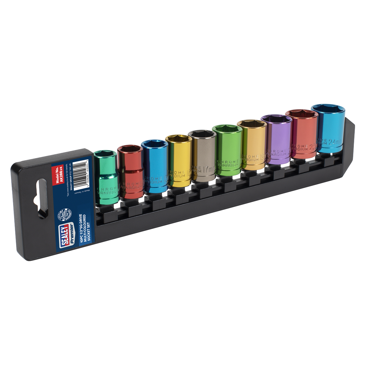 Multi-Coloured Socket Set 1/2"Sq Drive 10pc AK288