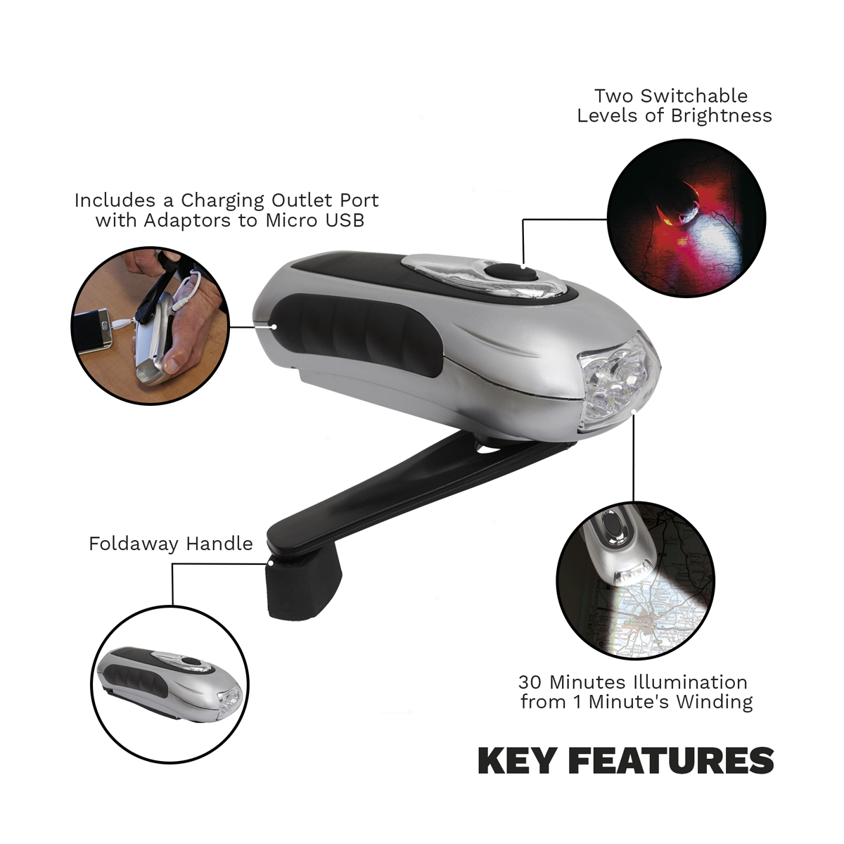 Rechargeable Wind-Up Torch 3 LED AK3305