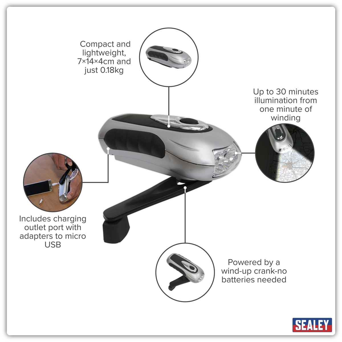 Rechargeable Wind-Up Torch 3 LED AK3305