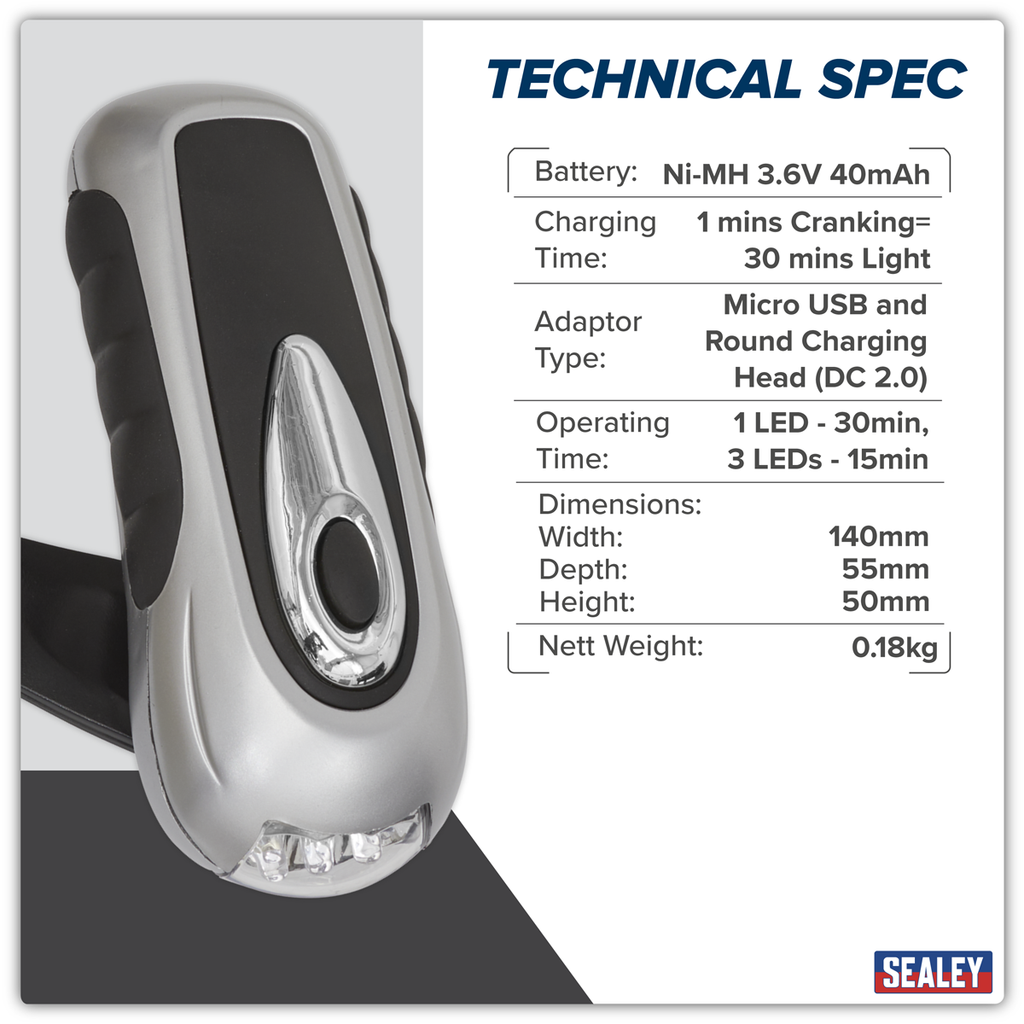 Rechargeable Wind-Up Torch 3 LED AK3305