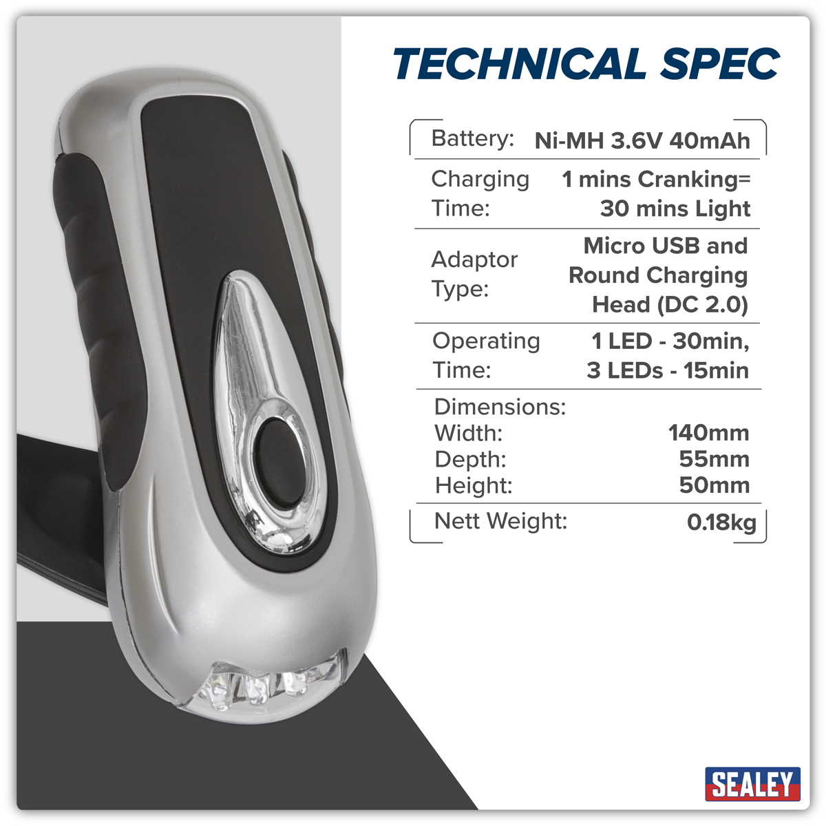 Rechargeable Wind-Up Torch 3 LED AK3305