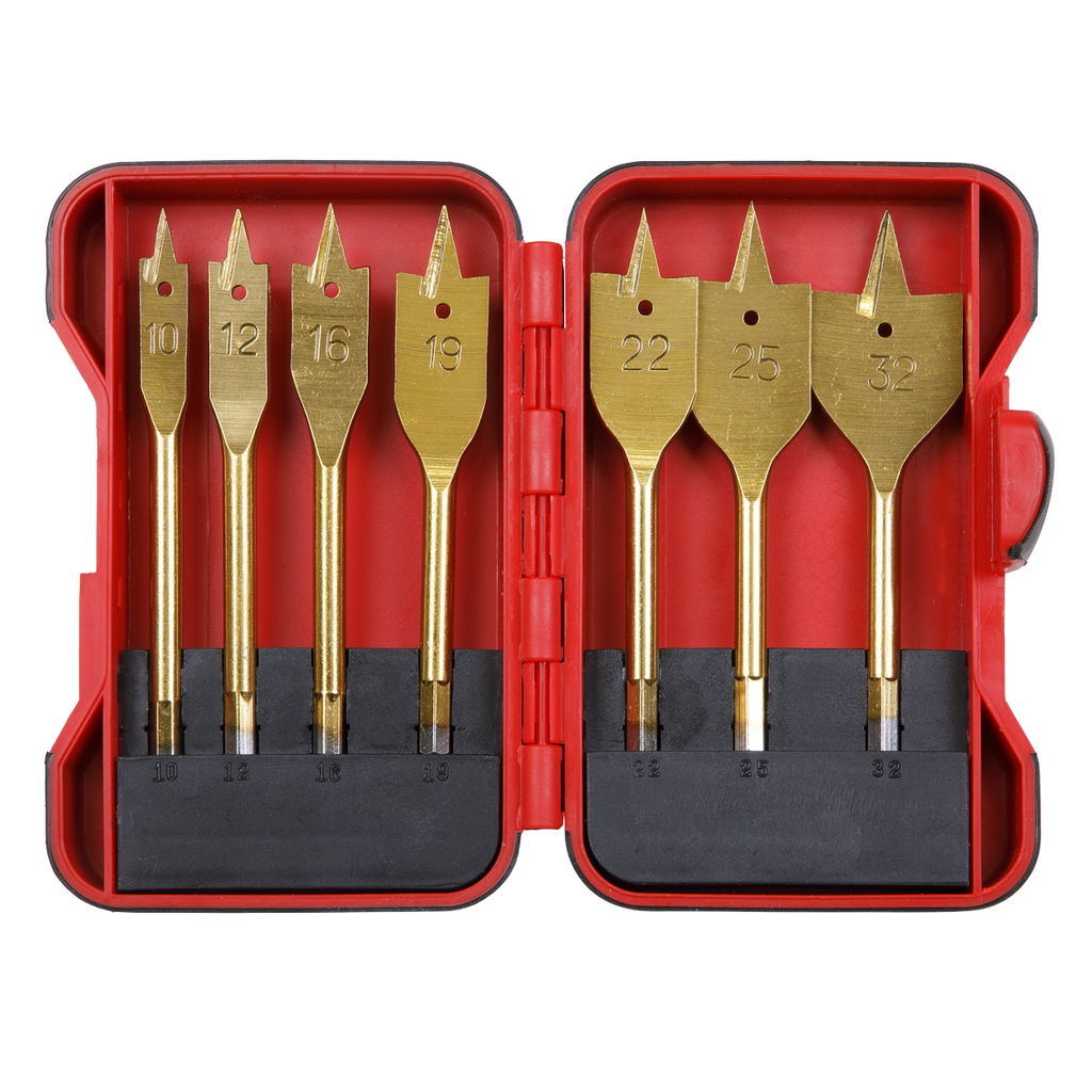 Titanium Coated Flat Wood Drill Bit Set 7pc AK3707FW