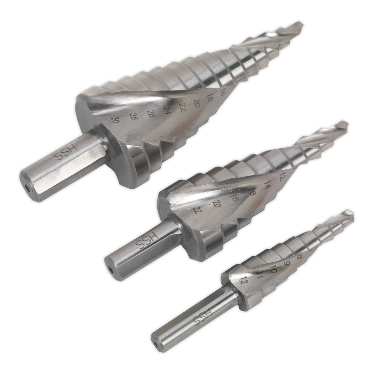 Spiral Flute HSS M2 Step Drill Bit Set 3pc AK4743