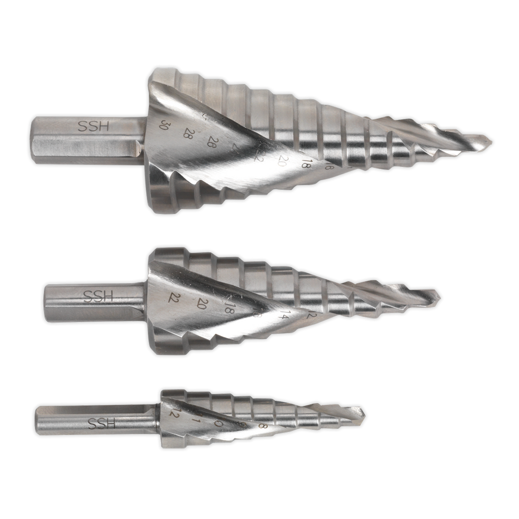 Spiral Flute HSS M2 Step Drill Bit Set 3pc AK4743