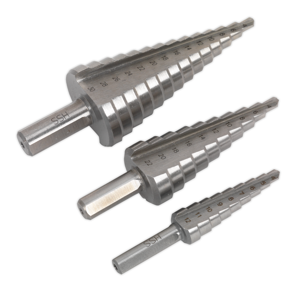 Double Flute HSS 4341 Step Drill Bit Set 3pc AK4746