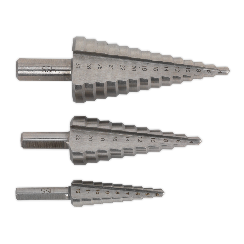 Double Flute HSS 4341 Step Drill Bit Set 3pc AK4746