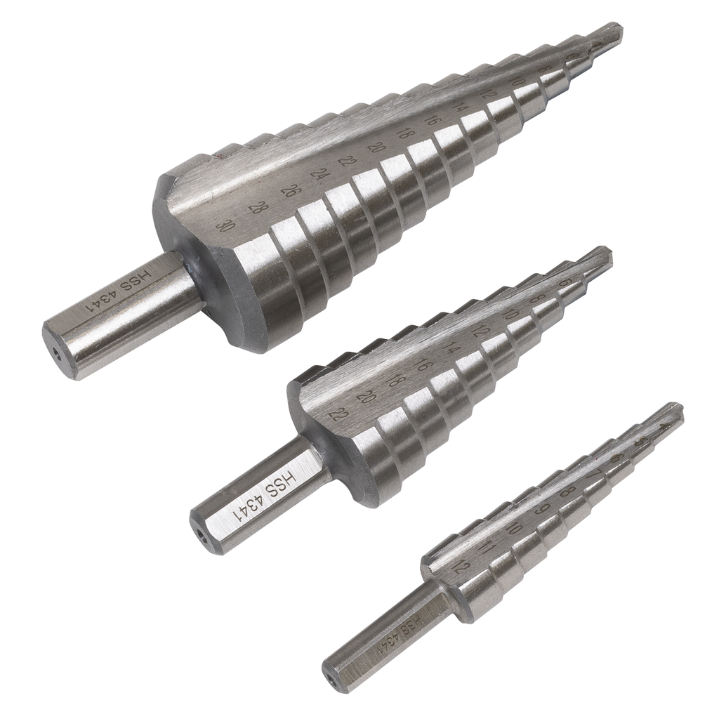 Straight Flute HSS 4341 Step Drill Bit Set 3pc AK4746