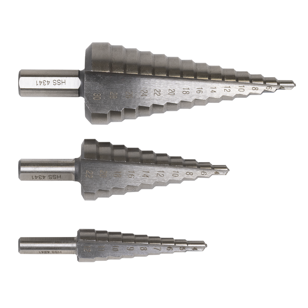 Straight Flute HSS 4341 Step Drill Bit Set 3pc AK4746