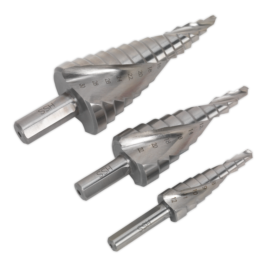 Spiral Flute HSS 4341 Step Drill Bit Set 3pc AK4749