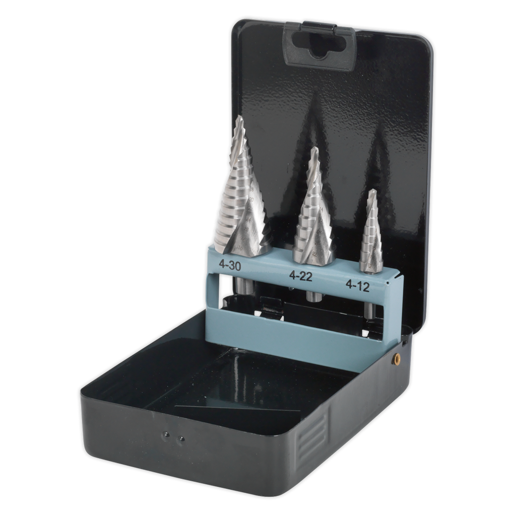 Spiral Flute HSS 4341 Step Drill Bit Set 3pc AK4749