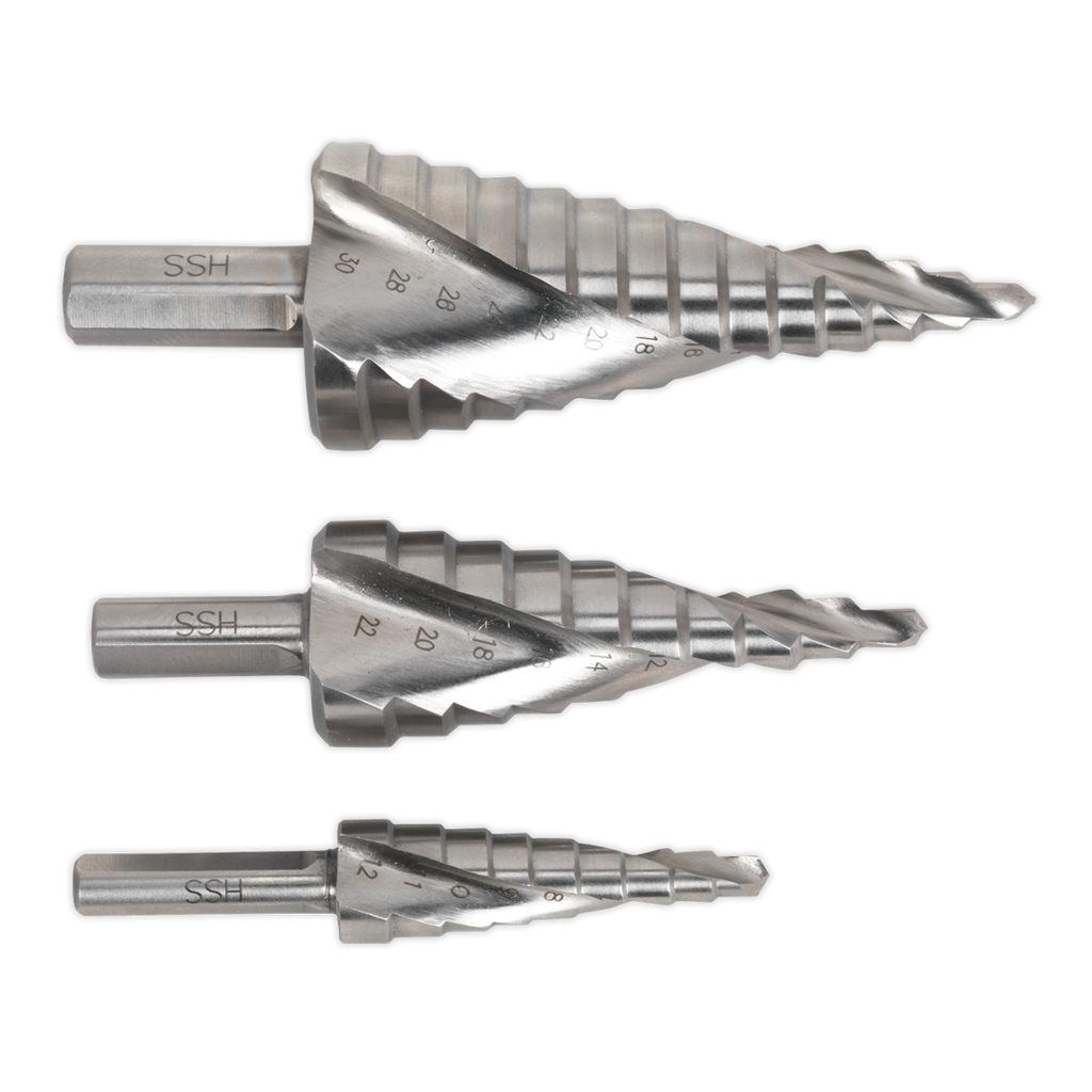 Spiral Flute HSS 4341 Step Drill Bit Set 3pc AK4749