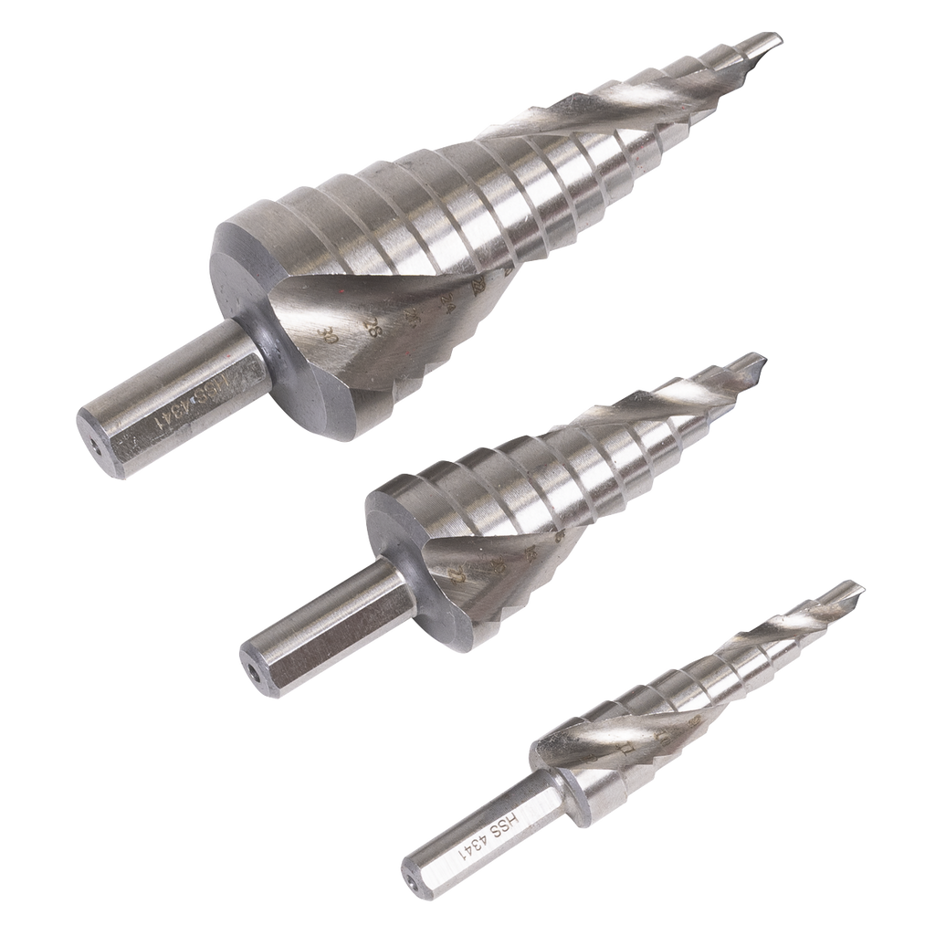 Spiral Flute HSS 4341 Step Drill Bit Set 3pc AK4749
