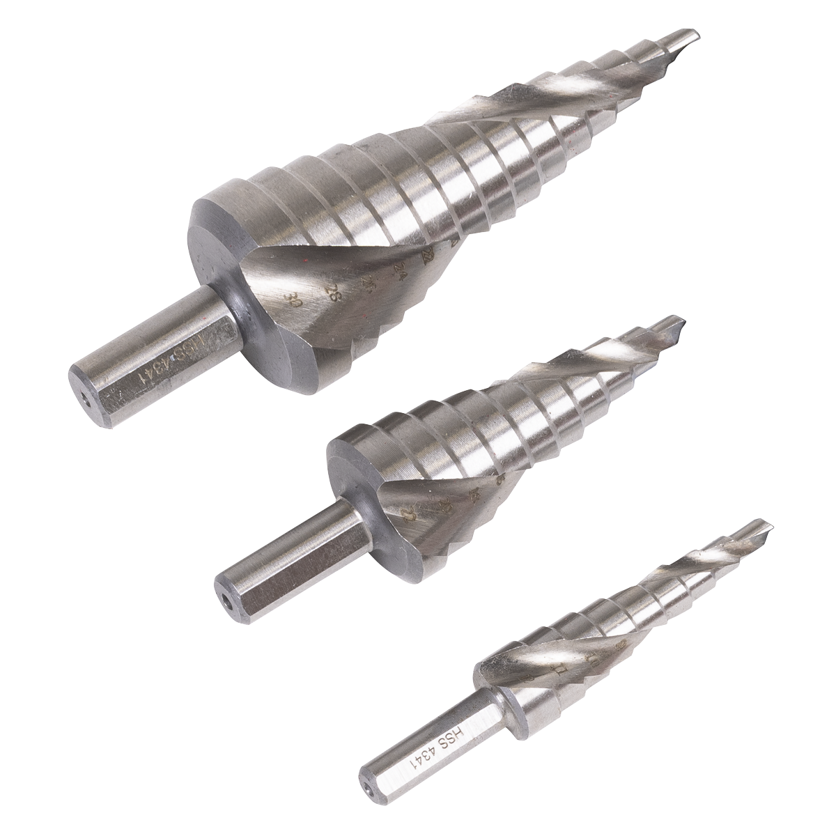 Spiral Flute HSS 4341 Step Drill Bit Set 3pc AK4749