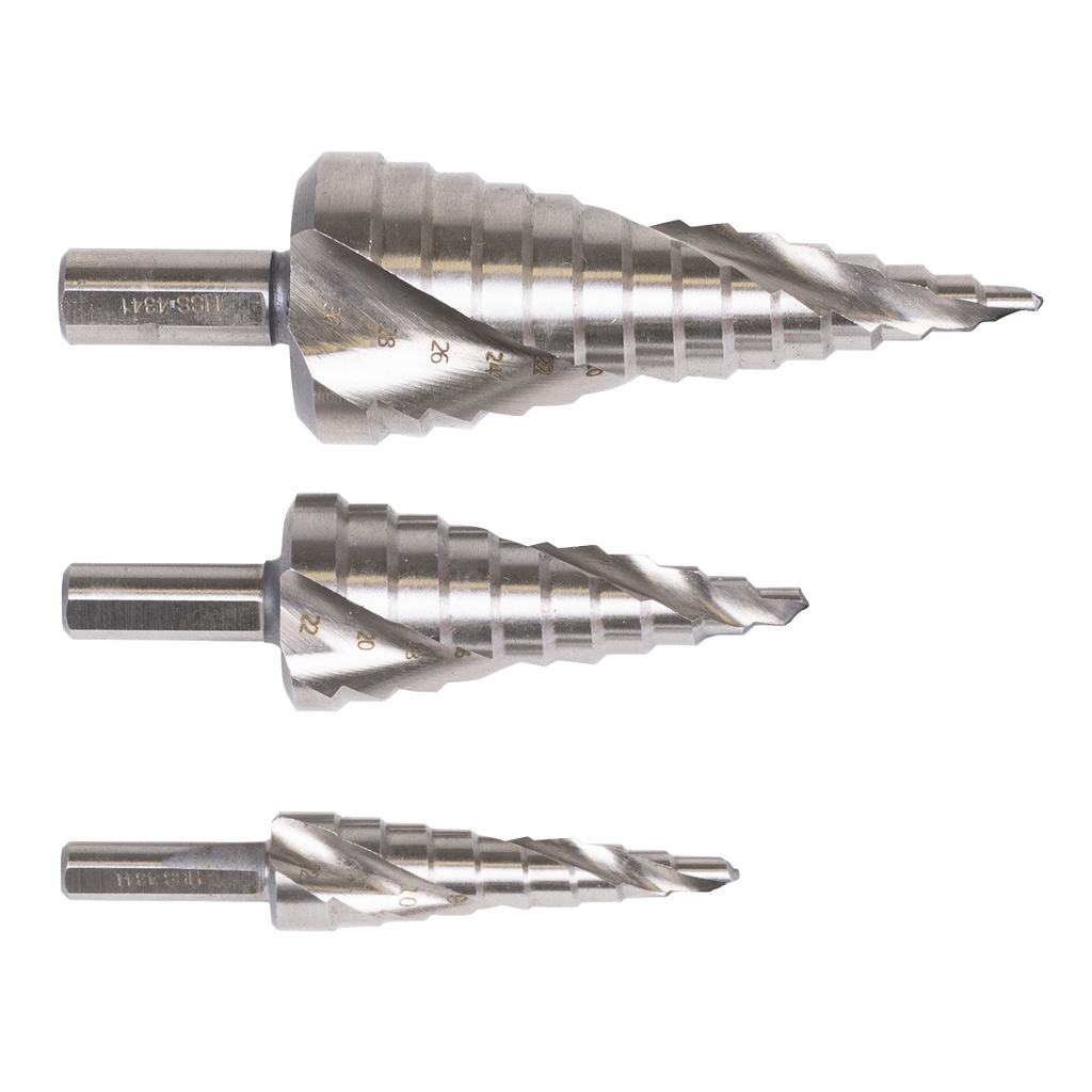 Spiral Flute HSS 4341 Step Drill Bit Set 3pc AK4749