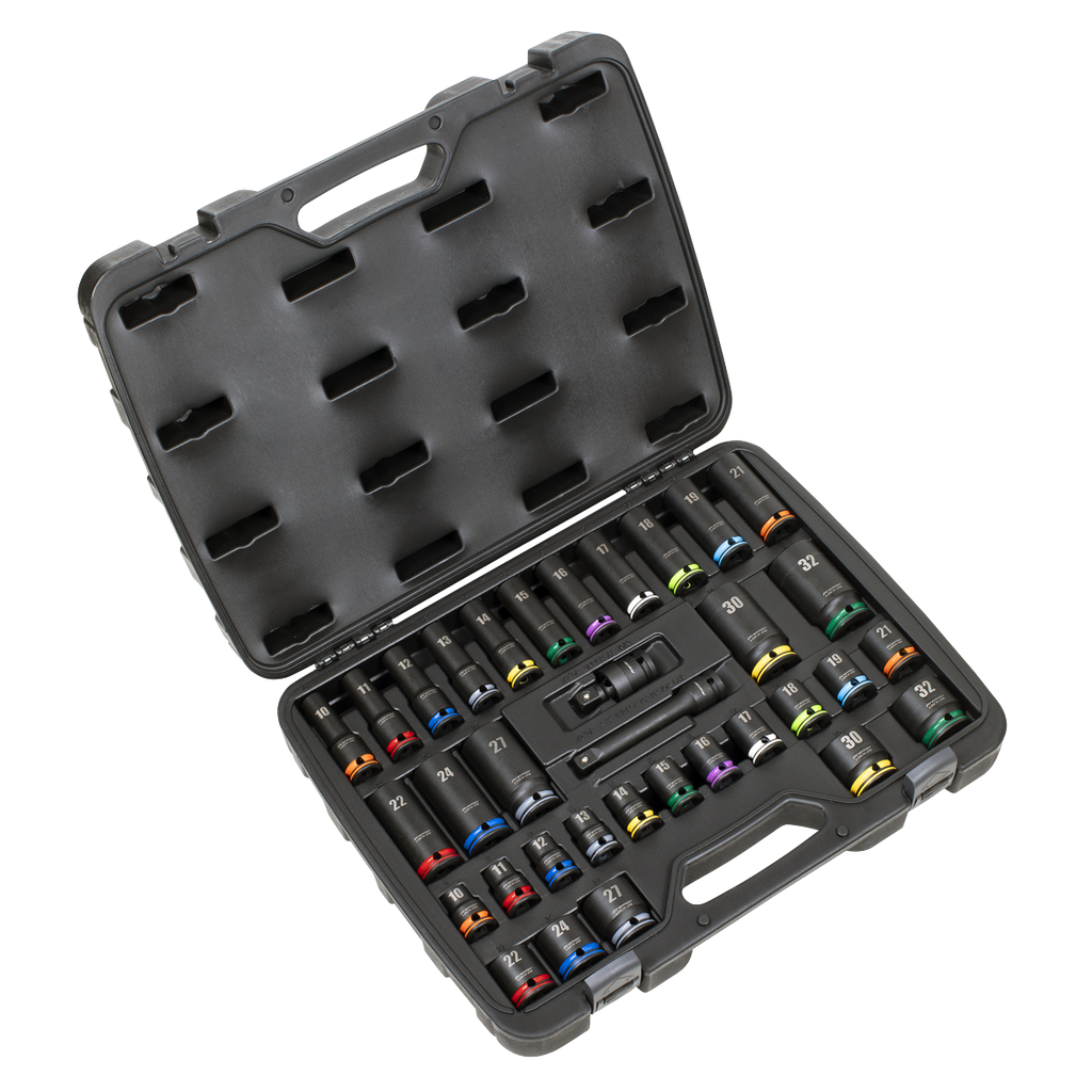 Lock-On™ Standard & Deep Impact Socket Set 1/2"Sq Drive 34pc AK5636M