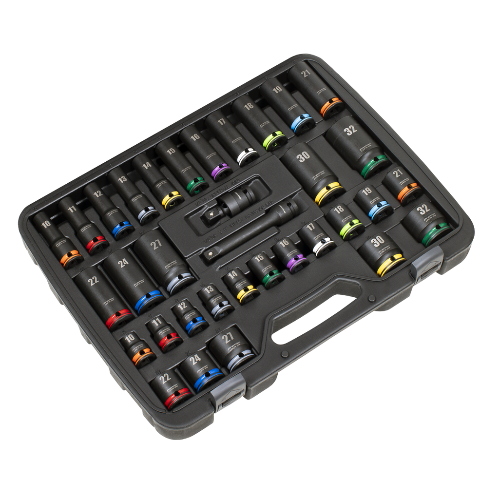 Lock-On™ Standard & Deep Impact Socket Set 1/2"Sq Drive 34pc AK5636M