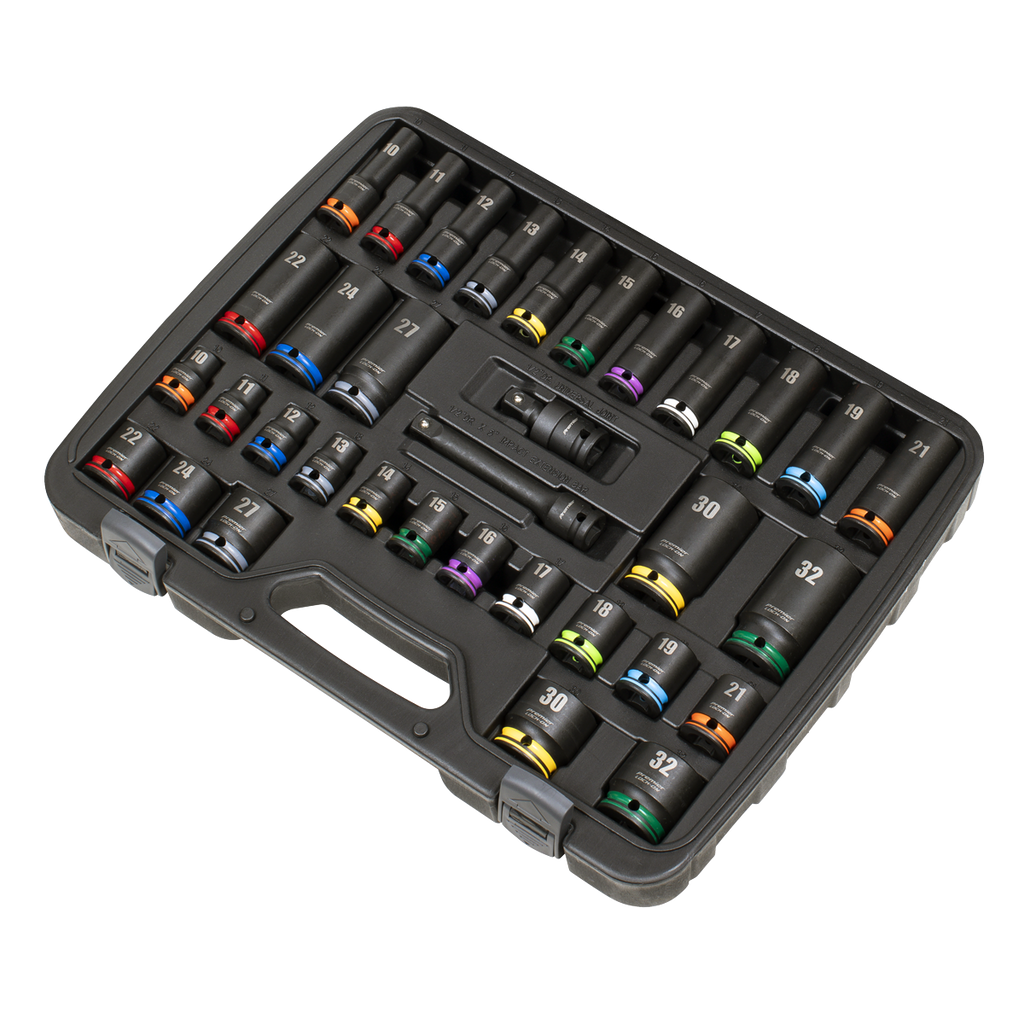 Lock-On™ Standard & Deep Impact Socket Set 1/2"Sq Drive 34pc AK5636M
