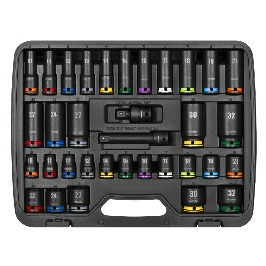 Lock-On™ Standard & Deep Impact Socket Set 1/2"Sq Drive 34pc AK5636M