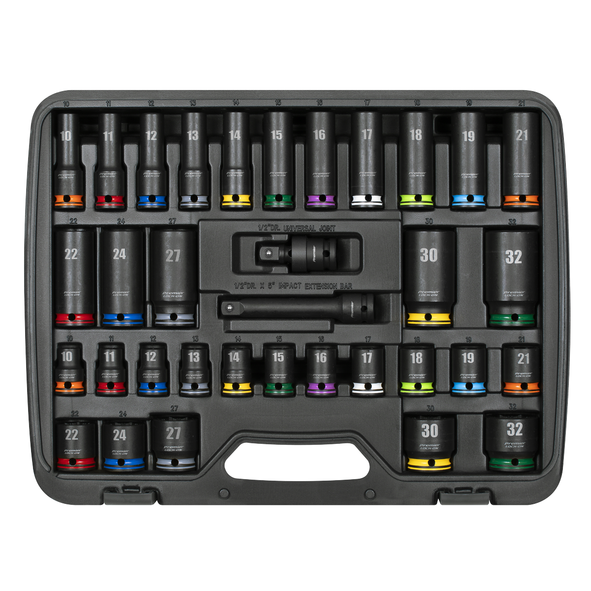 Lock-On™ Standard & Deep Impact Socket Set 1/2"Sq Drive 34pc AK5636M