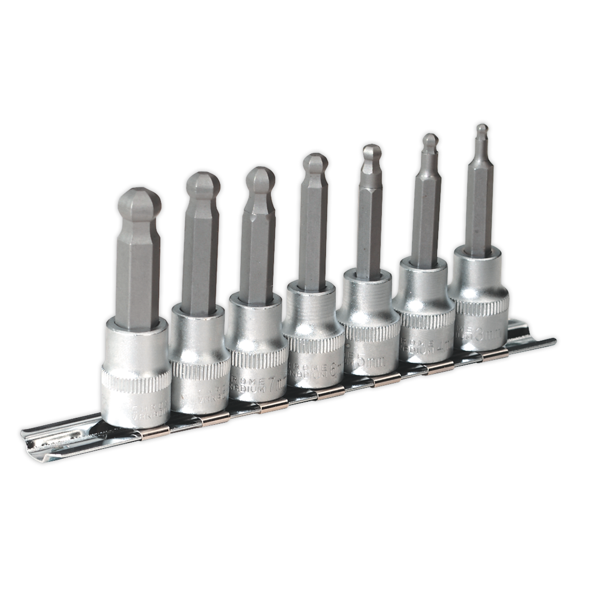Ball-End Hex Socket Bit Set 3/8"Sq Drive 7pc AK621