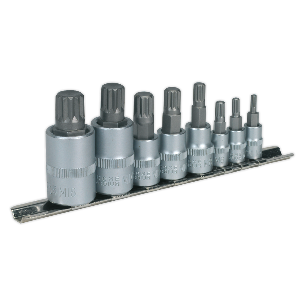 Spline Socket Bit Set 1/4", 3/8" & 1/2"Sq Drive 8pc AK6214