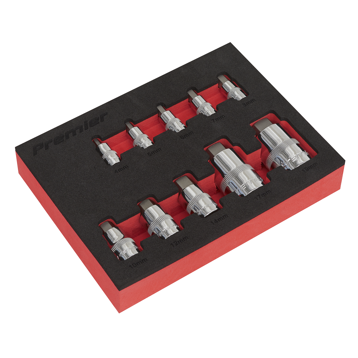 Stubby Hex Socket Bit Set 1/4", 3/8" & 1/2"Sq Drive 10pc AK6244
