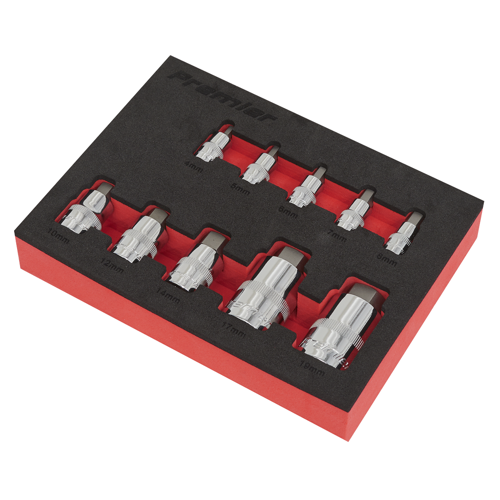Stubby Hex Socket Bit Set 1/4", 3/8" & 1/2"Sq Drive 10pc AK6244