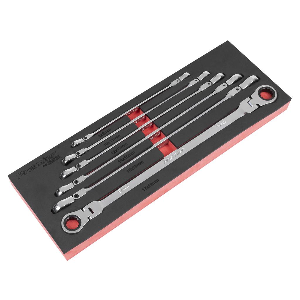 Extra-Long Flexi-Head Double End Ratchet Ring Spanner Set 6pc AK63832