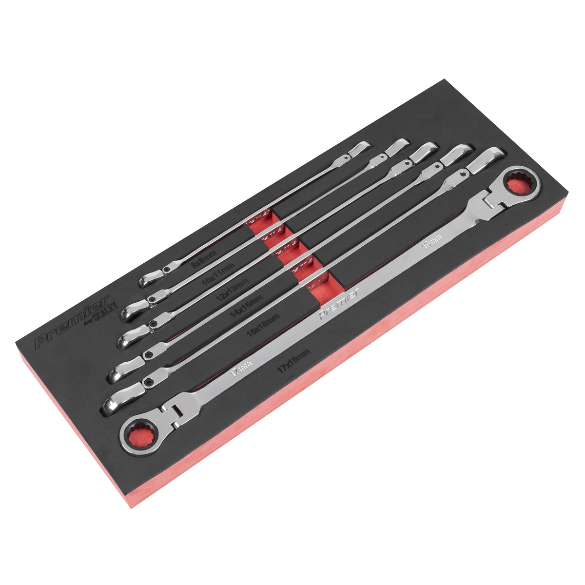 Extra-Long Flexi-Head Double End Ratchet Ring Spanner Set 6pc AK63832