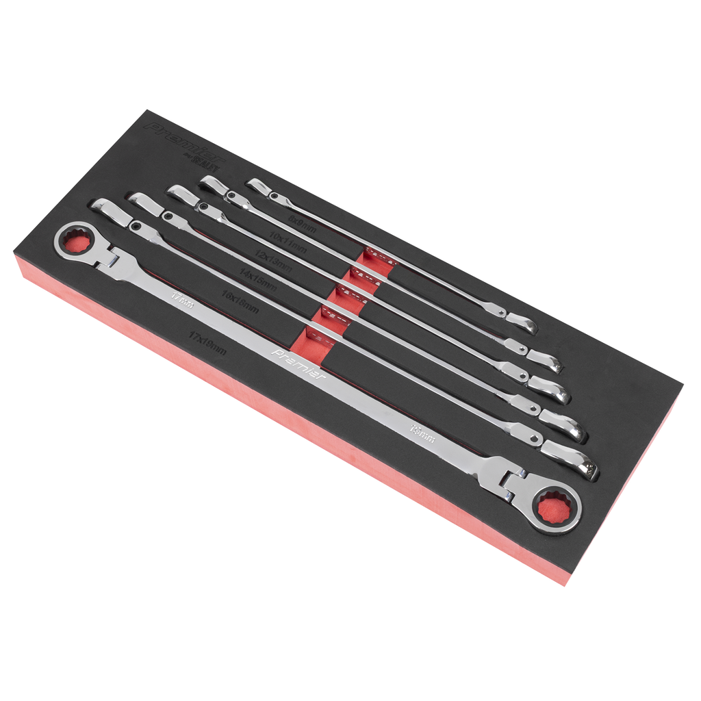 Extra-Long Flexi-Head Double End Ratchet Ring Spanner Set 6pc AK63832