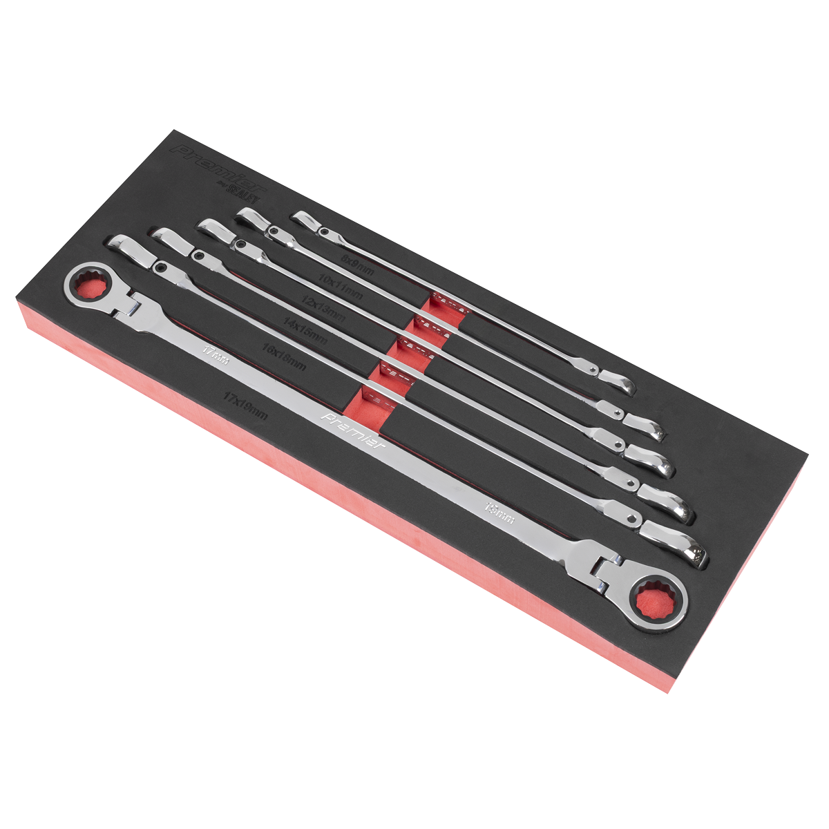Extra-Long Flexi-Head Double End Ratchet Ring Spanner Set 6pc AK63832