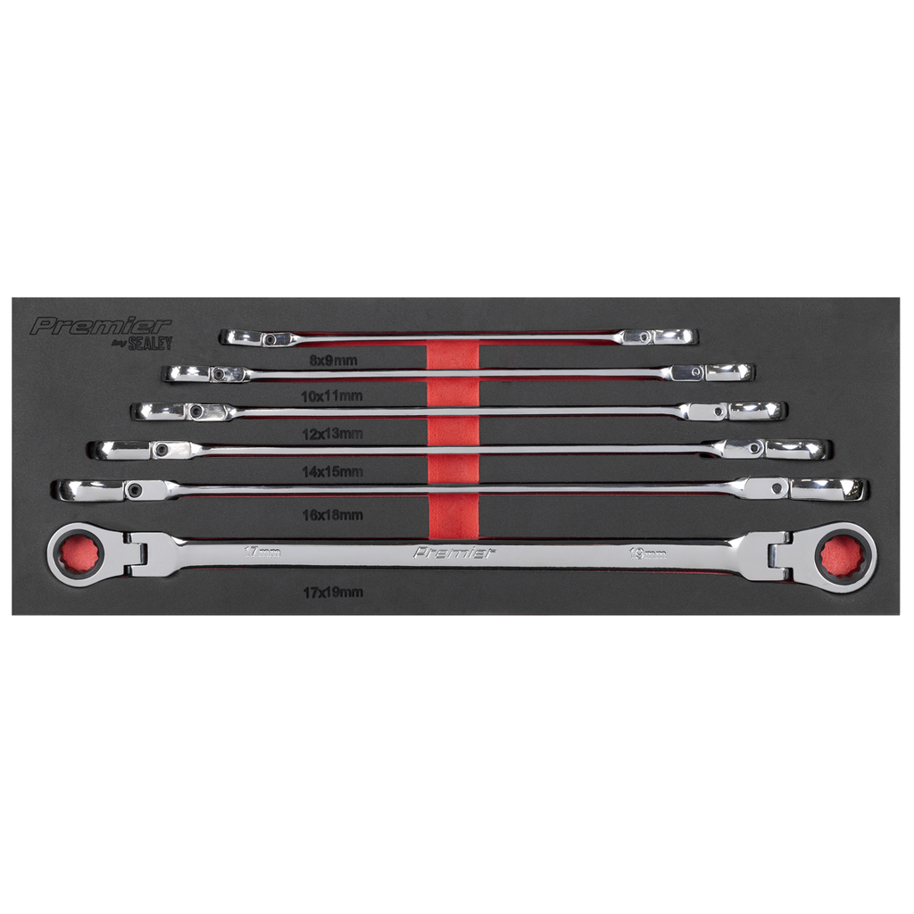 Extra-Long Flexi-Head Double End Ratchet Ring Spanner Set 6pc AK63832