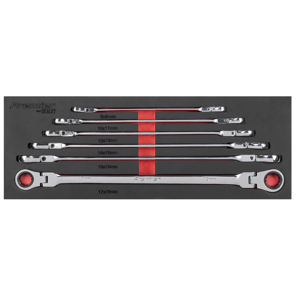 Extra-Long Flexi-Head Double End Ratchet Ring Spanner Set 6pc AK63832