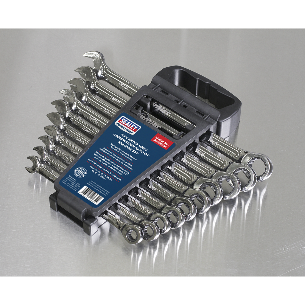 Extra-Long Combination Ratchet Spanner Set 10pc AK63914