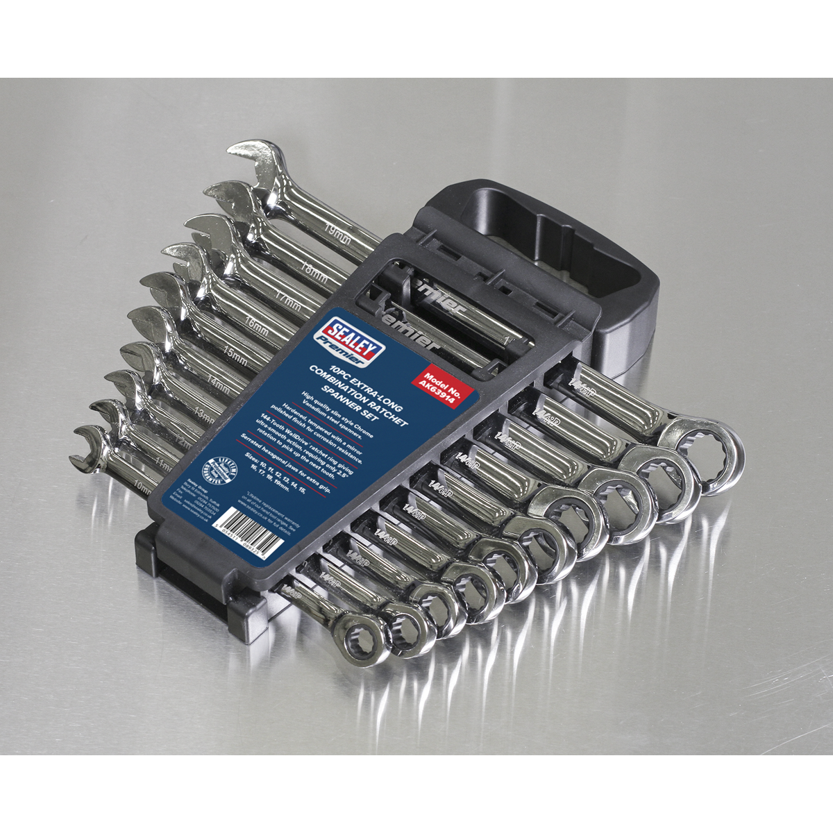 Extra-Long Combination Ratchet Spanner Set 10pc AK63914