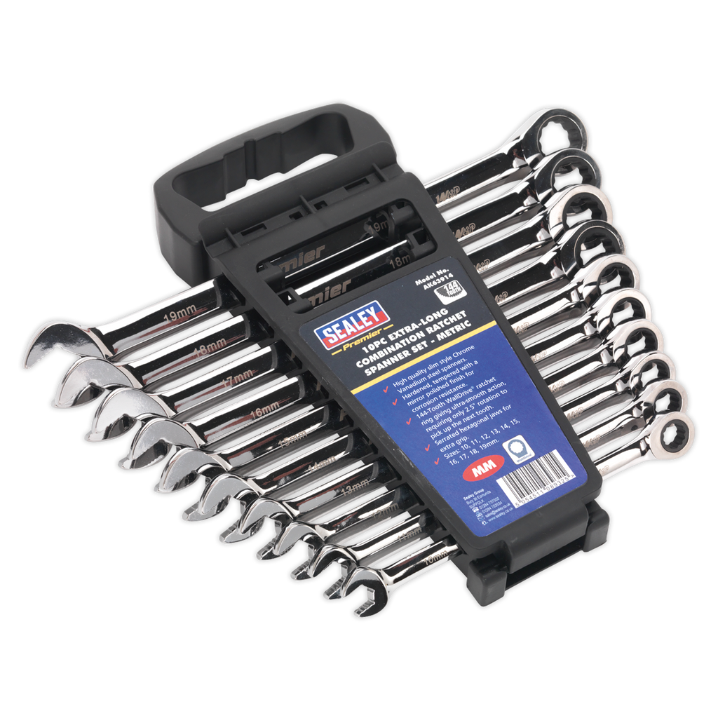 Extra-Long Combination Ratchet Spanner Set 10pc AK63914