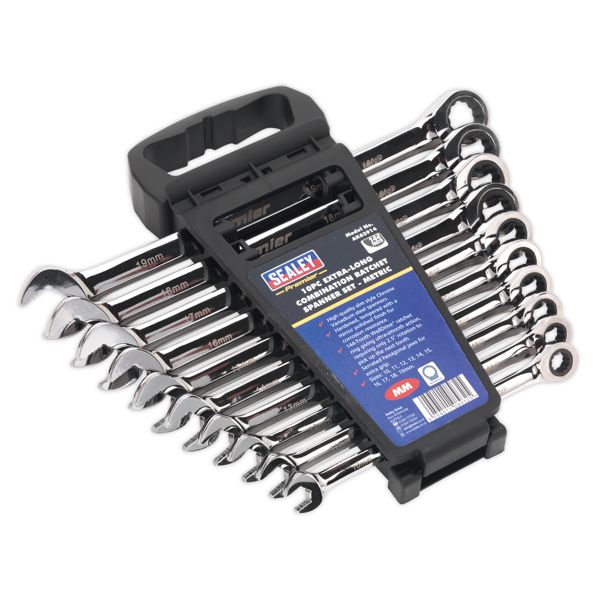 Extra-Long Combination Ratchet Spanner Set 10pc AK63914
