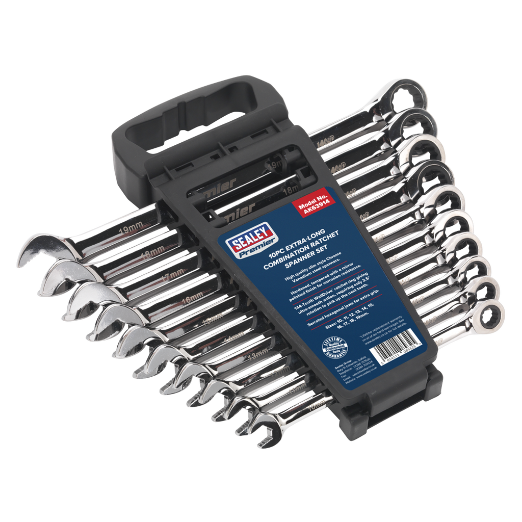 Extra-Long Combination Ratchet Spanner Set 10pc AK63914