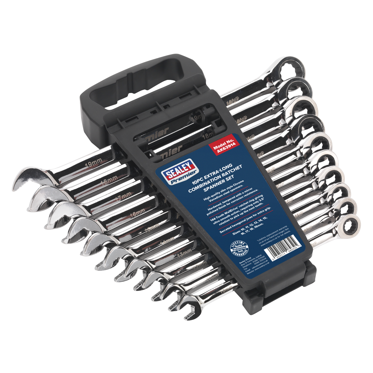 Extra-Long Combination Ratchet Spanner Set 10pc AK63914