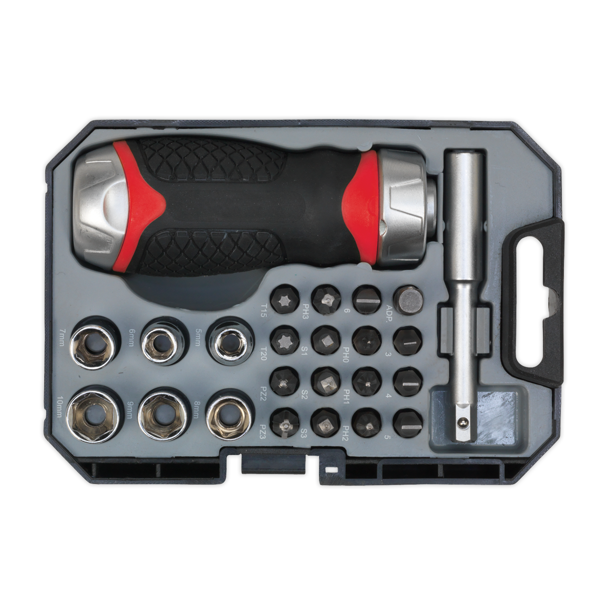 Fine Tooth Stubby Ratchet Screwdriver Socket & Bit Set 24pc AK64906