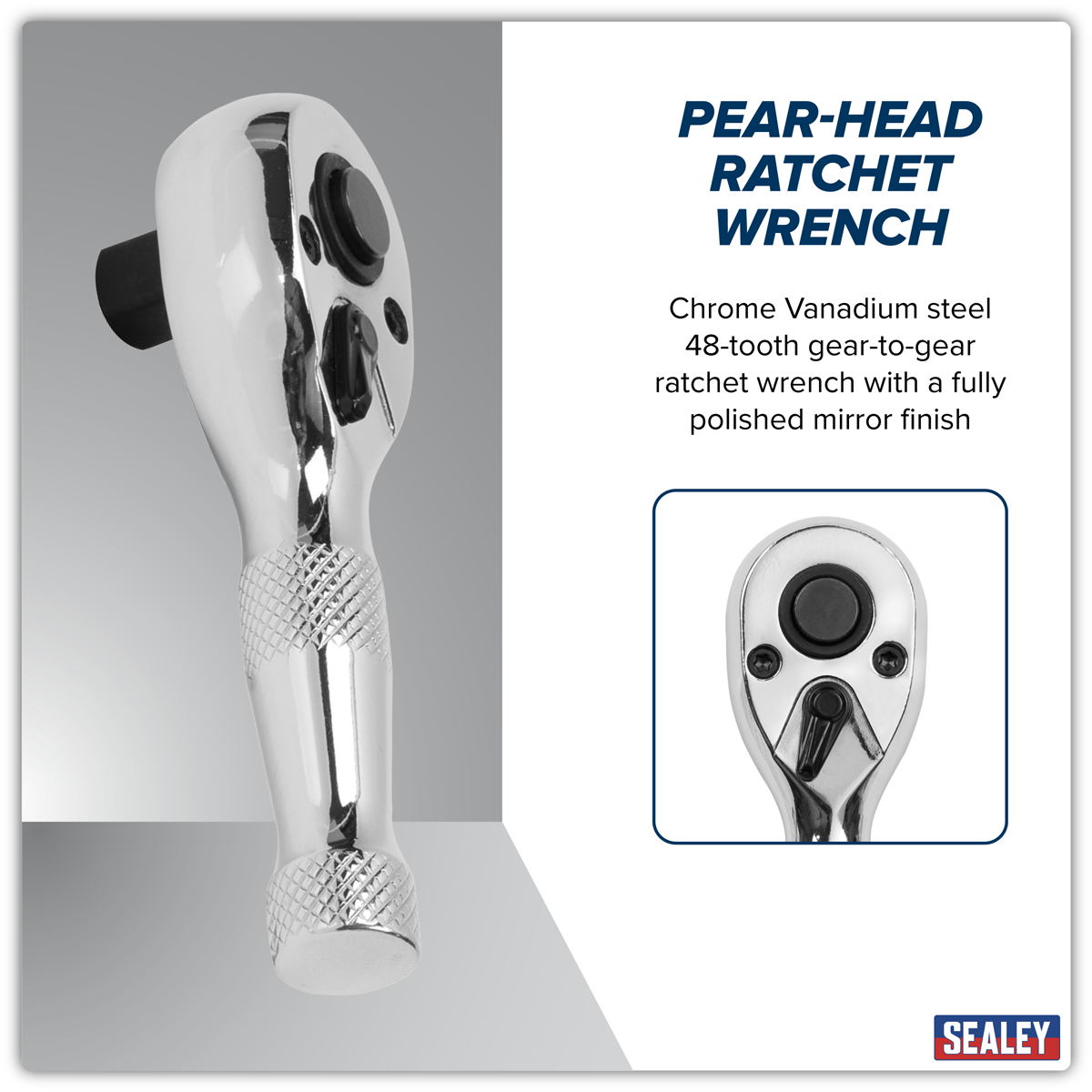 Stubby Pear-Head Ratchet Wrench with Flip Reverse 3/8"Sq Drive AK661S