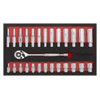 Ratchet Wrench & Socket Set 1/4"Sq Drive 27pc AK66721