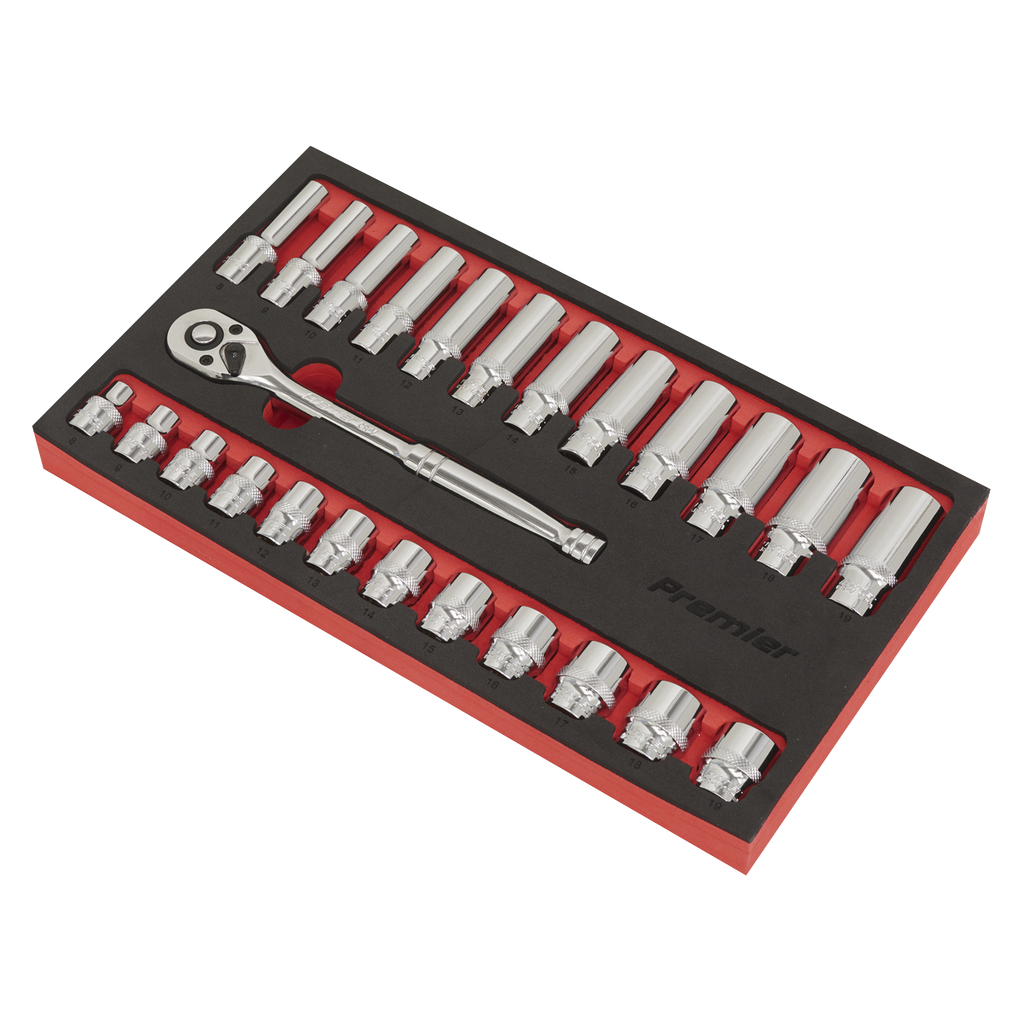 Ratchet Wrench & Socket Set 3/8"Sq Drive 25pc AK66722