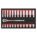 Ratchet Wrench & Socket Set 3/8"Sq Drive 25pc AK66722