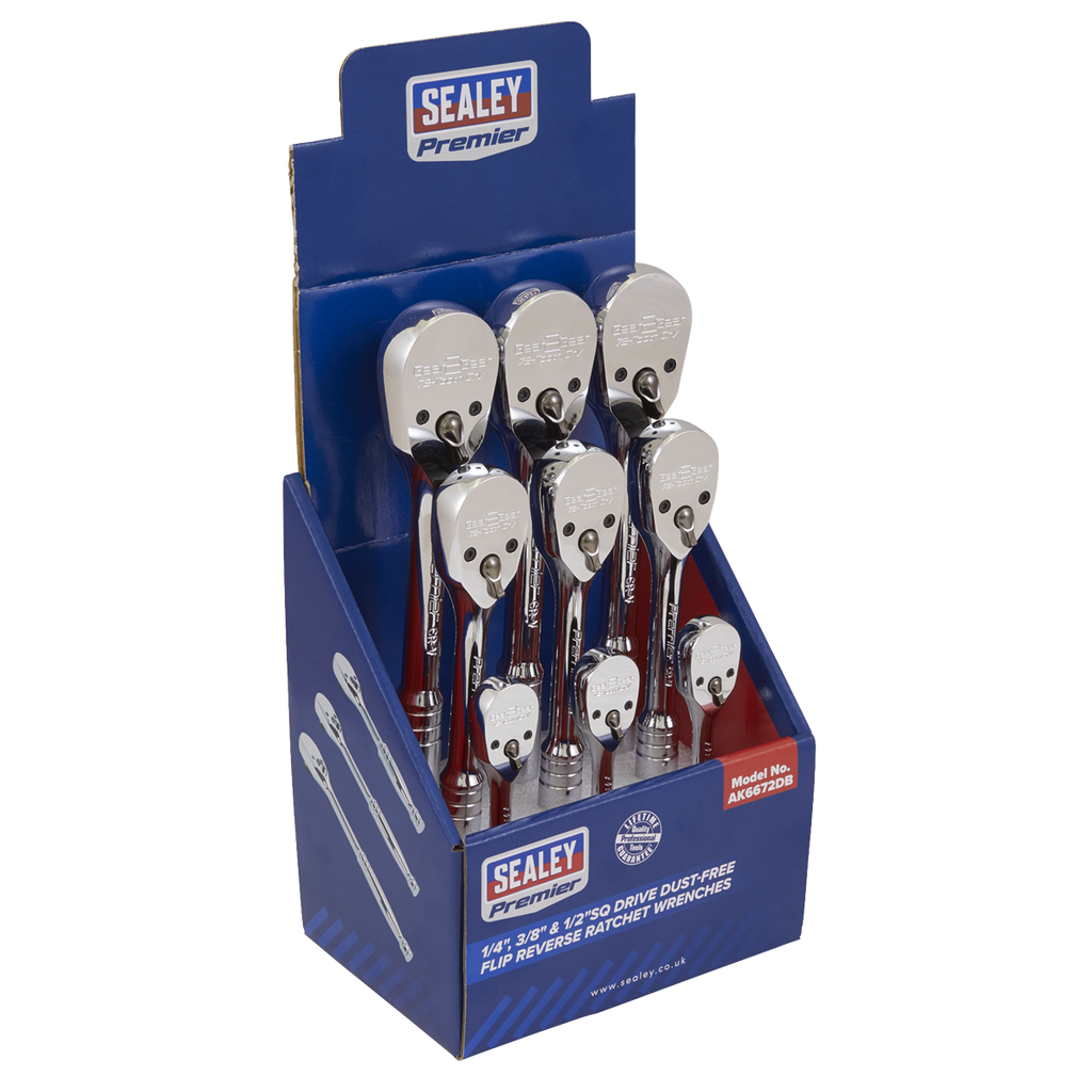 Pear-Head Ratchet Wrenches with Flip Reverse 1/4", 3/8" & 1/2"Sq Drive - Display Box of 9 AK6672DB