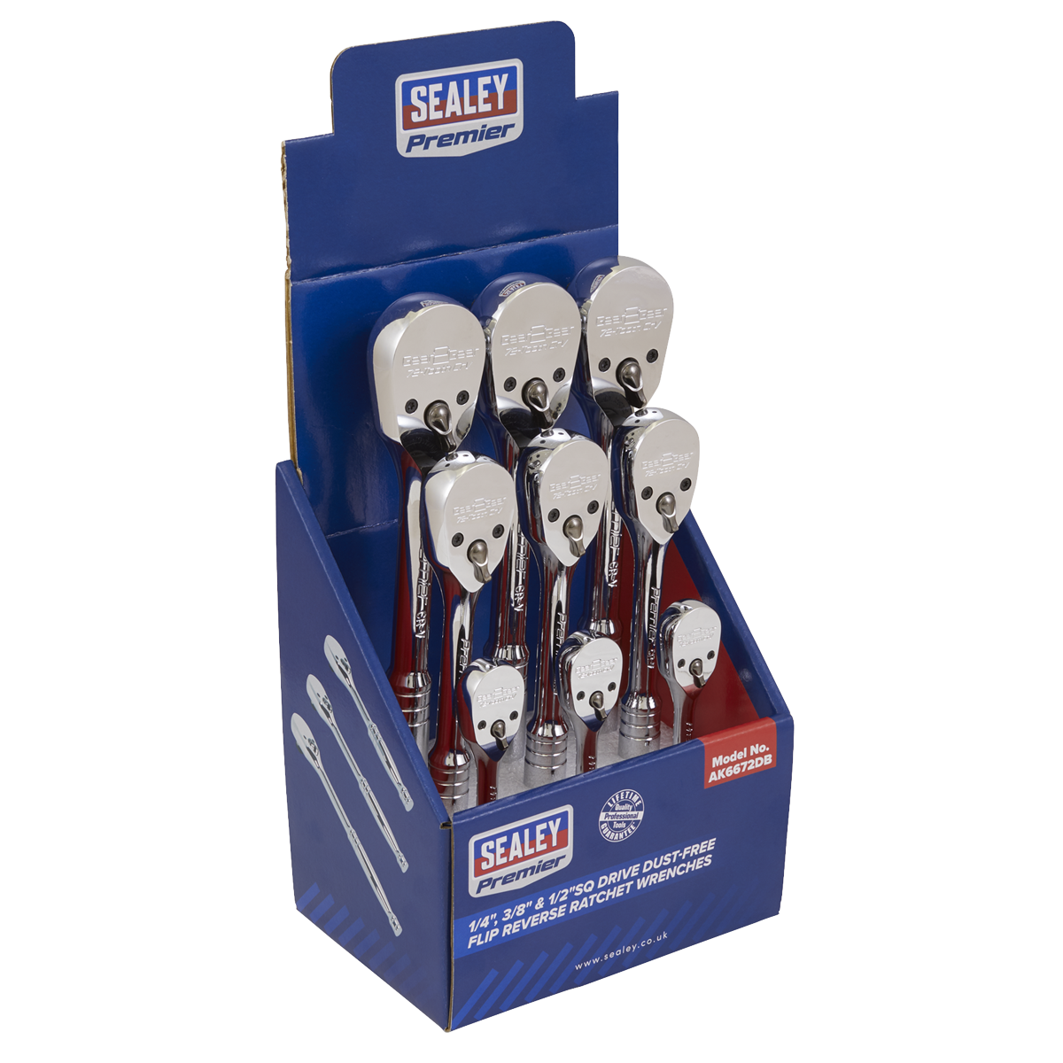 Pear-Head Ratchet Wrenches with Flip Reverse 1/4", 3/8" & 1/2"Sq Drive - Display Box of 9 AK6672DB